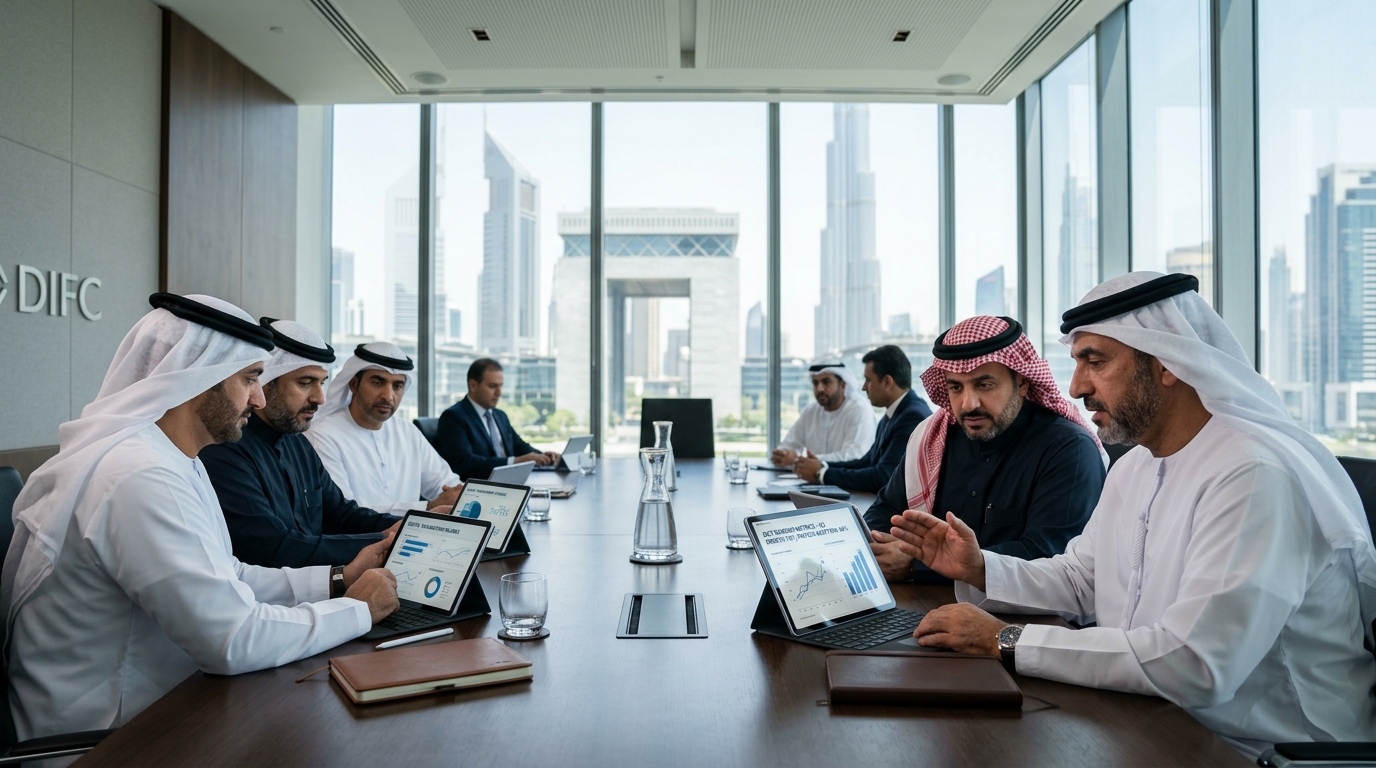 Board-level banking digital transformation advisory team at DIFC Gate Dubai